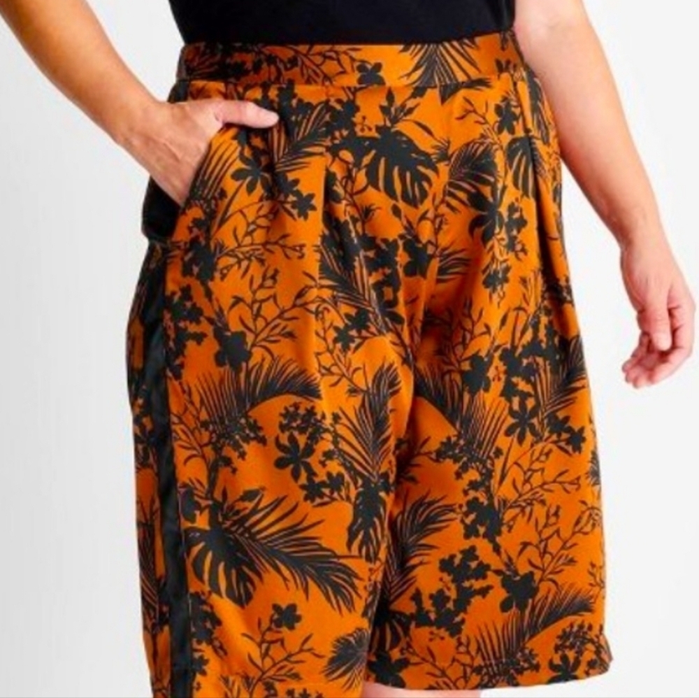 Future Collective Kahlana Barfield Brown Floral Black & Orange Women's Shorts - Picture 3 of 13